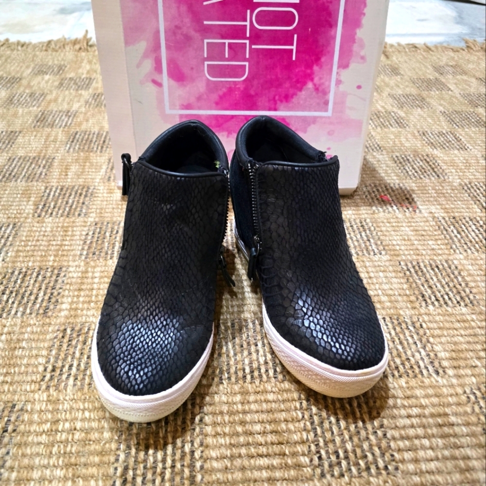 Not Rated Timmibelle Black Snake Skin Hidden Wedge Sneakers